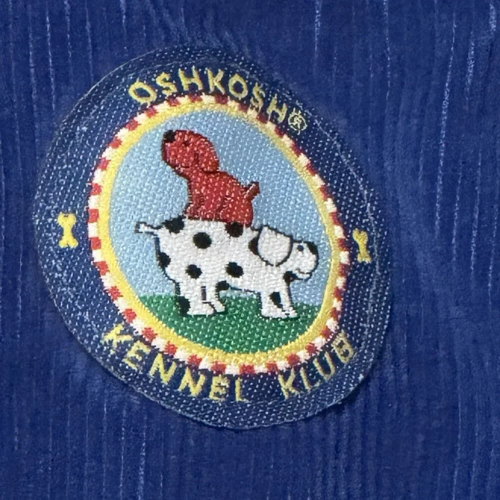 Vintage 90s OshKosh Bgosh Kennel Klub Blue Corduroy Overalls Made in USA Sz 3T